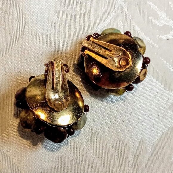 Vintage Multicolor Polished Bead Clip-On Earrings - Picture 3 of 5